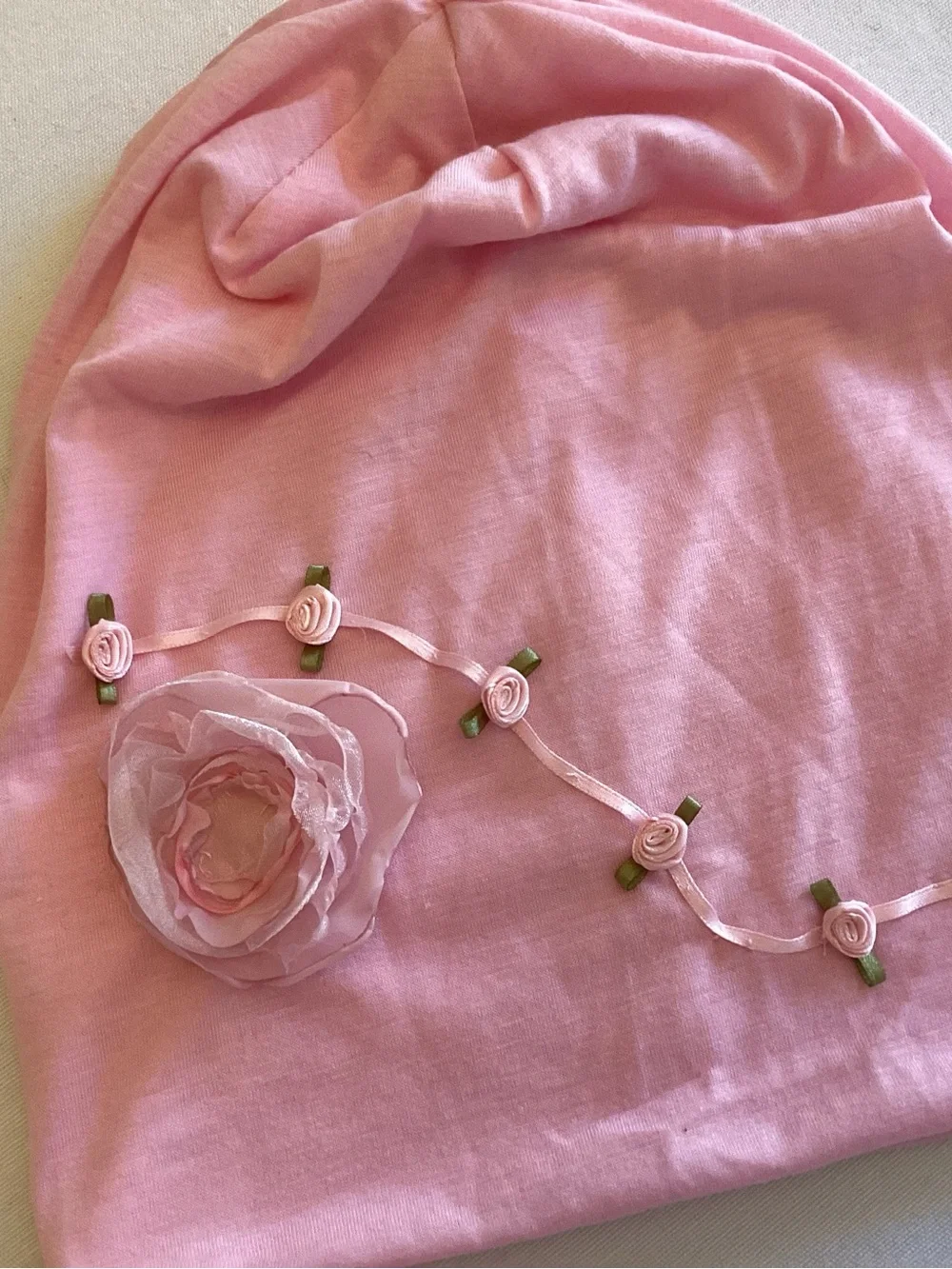 Pink Slouchy Beanie with Roses - Picture 3 of 5